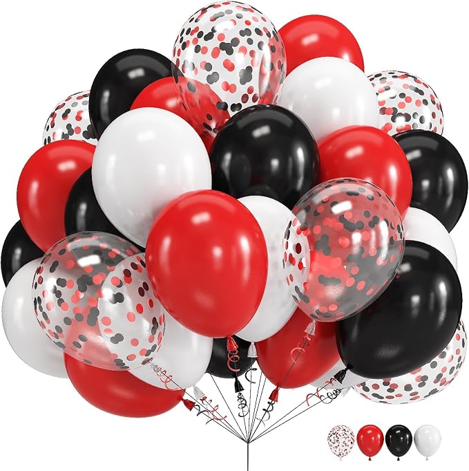 Black Red Confetti Balloons, 60 Packs 12 Inch Black Red Party Balloons by Govpy