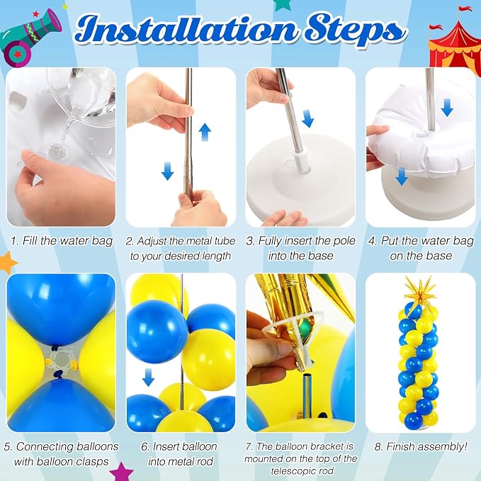2 Set Blue Yellow Toy Inspired Cartoon Balloon Column Stand Kit - Image 4