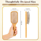BFWood Bamboo Hair Brush with Steel Bristles, Help Hair Growth and Massaging Scalp