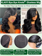 KLAIYI Bye Bye Slip™ Loose Body Wave Wig Layer Side Part 200% Density 7X5 Pre Cut Lace Front Wigs Human Hair Drawstring Glueless 30S Ready to Wear and Go Beginner Wig Pre Plucked Bleached Knots 16Inch