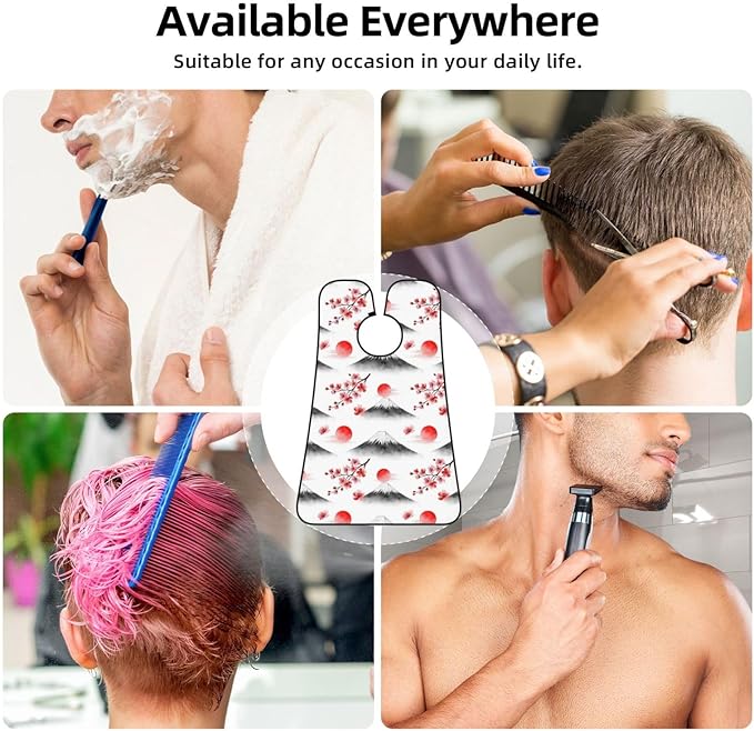 Men's Shaving Accessory Japanese Blossom Watercolor Cherry Flower Mountain, Waterproof Beard Apron with Hair Catcher & Suction Cups