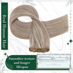 RUNATURE Clip in Hair Extensions Real Human Hair, Blonde Hair Extensions Clip Ins, Double Weft Human Hair Clip in Extensions, Remy Natural Hair, 16 Inch 50g 3pcs #19P60 Grey Blonde Highlights