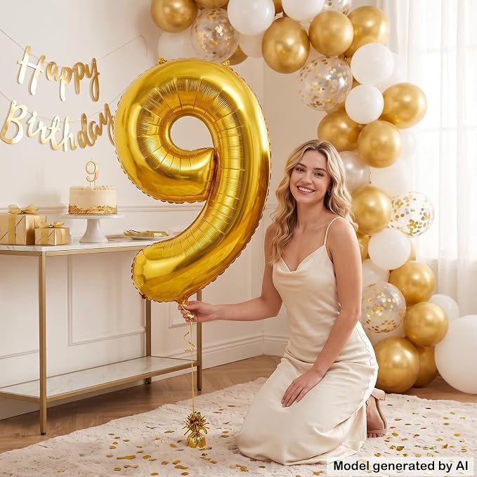 40 Inch Gold Number 9 Foil Balloon - Image 4