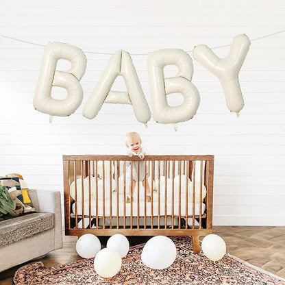 40 Inch Beige BABY Balloon for Baby Shower, Large Cream White Baby Foil - Image 5