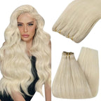 YoungSee 130G Sew in Hair Extensions Blonde Hair Wefts Platinum Blonde Human Hair Sew in Extensions Dyable One Piece Hair Extensions 24 inch