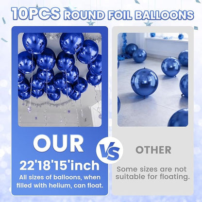 10Pcs Navy Blue Round Foil Balloons, Metallic Navy Blue Foil Baloon - Image 7