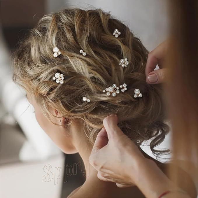 U Shaped Pearl Wedding Hair Pins for Bridal Women, Set of 9 (Silver)