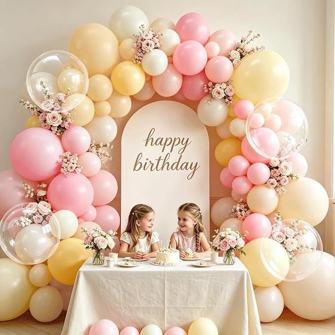Pink Yellow White Sand Balloons Arch Kit, Party Decor | 128 Pcs Pastel Light - Image 6