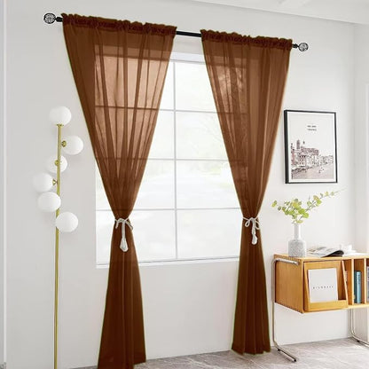 SpaceDresser Brown Sheer Curtains 4 Panels Rod Pocket Semi-Sheer Curtain 63 - Image 3