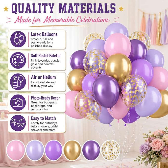 Pink and Purple Balloons, Metallic Purple, Women Girls Baby Bridal Showers - Image 7