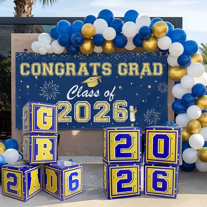 Graduation Decorations 2026 Navy Blue and Gold Balloon Boxes, Class of 2026 - Image 6