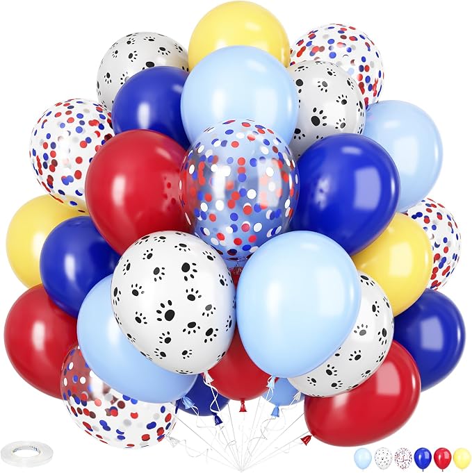 Dog Paw Balloons, 12 Inch Dog Paw Print Balloons, Royal Blue and Red Yellow by Adorely