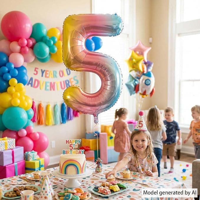Rainbow Ombre Number 5 Balloon 40 Inch, Pastel Foil - Image 2