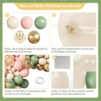 Sage Green Pink Gold Balloons Arch Kit - Image 4