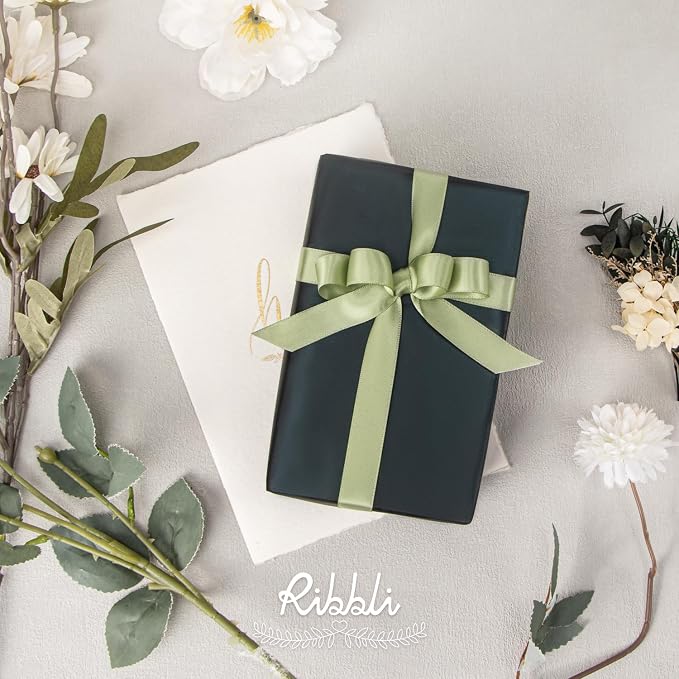Ribbli Dusty Sage Satin Ribbon Double Faced Satin 5/8 Inch x Continuous 25 - Image 2