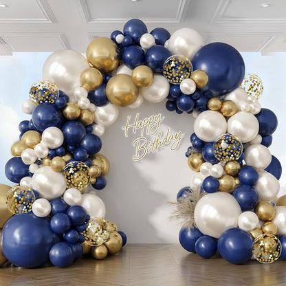 Navy Blue Gold White Balloon Arch Kit 129 Pcs Double Stuffed | Luxury Wedding by Vanjehou