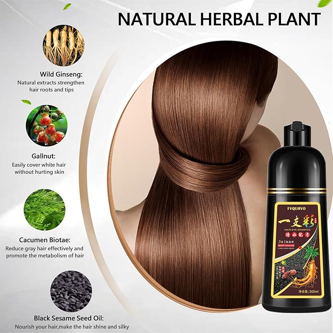 Brown Hair Dye Shampoo for Men & Women, Instant 3 in 1 Natural Semi-Permanent Dye Shampoo, 16.9 floz (Dark coffee)