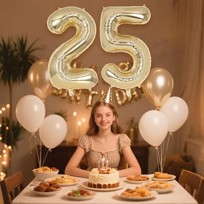 Champagne Gold Large Number 25 Balloon, 40 Inch Light Gold Foil Helium Number - Image 4
