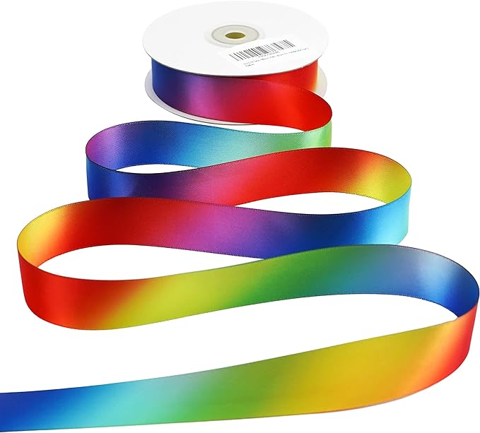 Rainbow Ribbon Satin Ribbon 1 inch Rainbow Satin Ribbons Colored Ribbons by MEEDEE