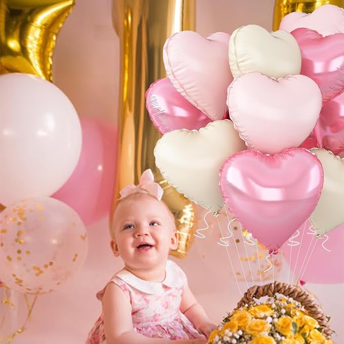 Pink Heart Balloons, 18inch Bright Pink Heart Shaped Foil Balloons & Pastel - Image 4