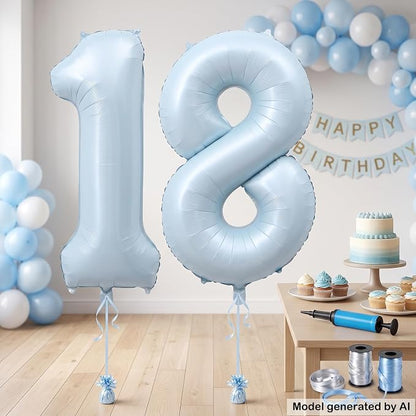 40" Light Blue Foil Number 18 Balloon - Image 3