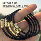 Black Bracelet Hair Ties for Women,5 Pack Cute 3mm Thick Elastic Ponytail Holders Accessories No Damage Stretchy Beaded Pony Tails Hair Tie with Gold Metal Charms Beads