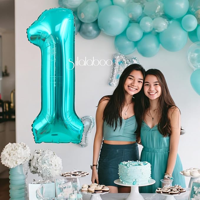 40 Inch Big Teal Blue Number 1 Foil 0-9 Mylar Helium Balloons | Large Digital - Image 3