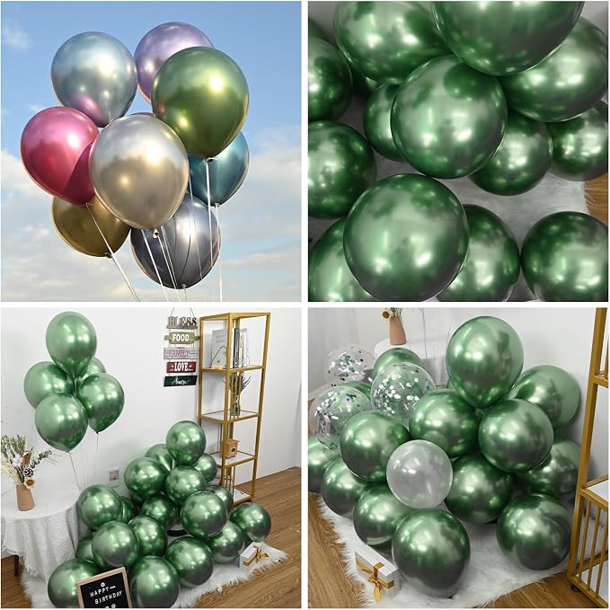 Jobkoo Metallic Green Balloons, 12Inch Chrome Dark Green Balloons 30Pcs Retro - Image 5