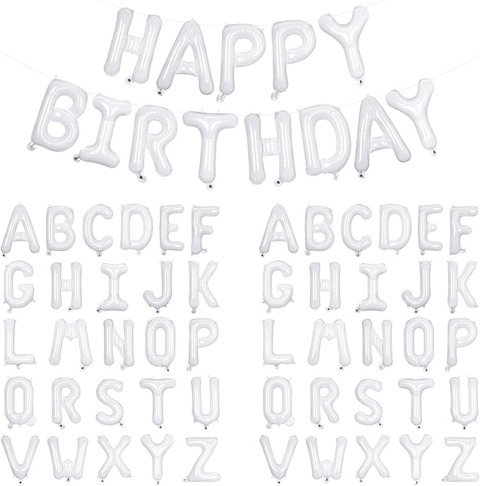 65 Pcs White Happy Birthday Balloons, 2 Sets A-Z White Letters Foil Balloons by Unknown