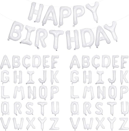 65 Pcs White Happy Birthday Balloons, 2 Sets A-Z White Letters Foil Balloons by Unknown