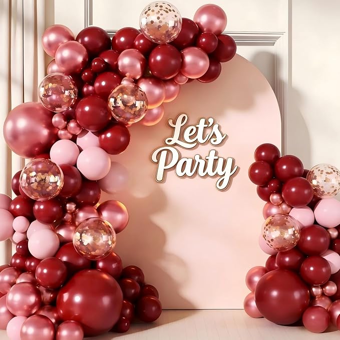 Burgundy Pink Balloon Garland Arch Kit 160pcs Burgundy Metallic Red Pink Latex by Unknown