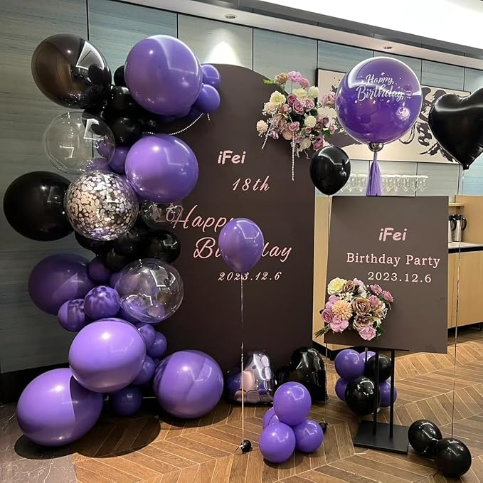 MEBAY Black Purple and Silver Balloons Arch Kit - Image 6