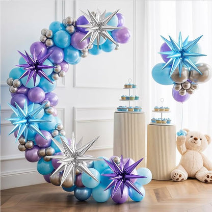 Purple Blue Silver Star Balloons, 22/27 Inch Blue and Purple Silver Star Shaped - Image 5