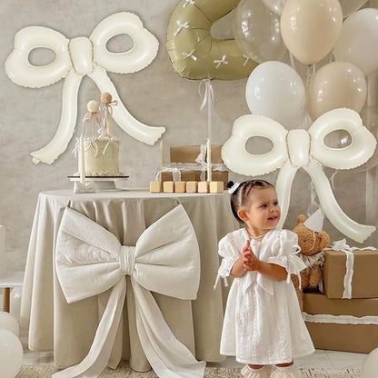 4 Pcs Bow Birthday Decorations Cream Bow Balloons - Image 3