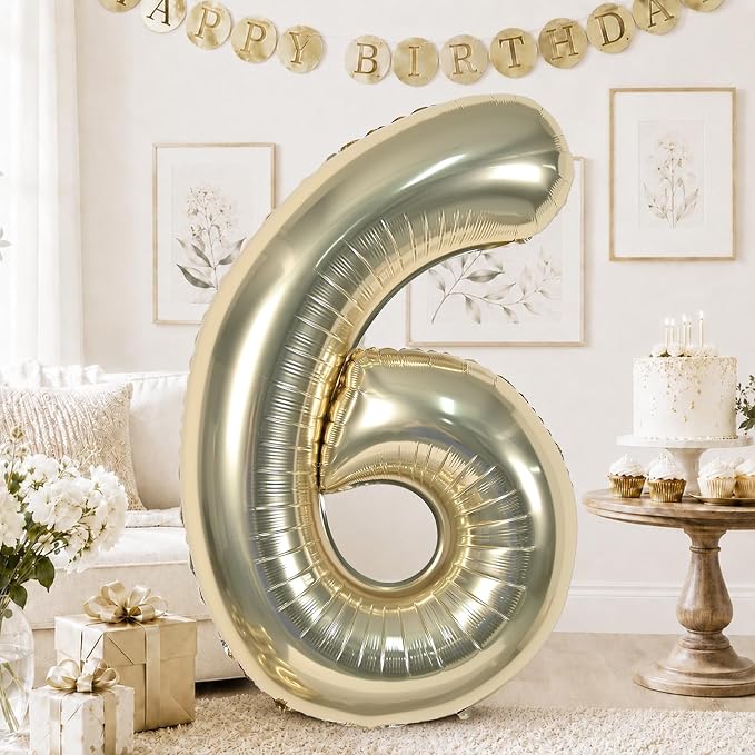 Champagne Gold Number Balloons 6, 40inch Large Light Gold Digital 6 Foil Helium by KAINSY