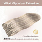 XDhair Human Hair Clip in Extensions 120g 22 Inch Ash Blonde Highlights Bleach Blonde Clip in Hair Extensions Real Human Hair Silky Straight 6pcs #18P613