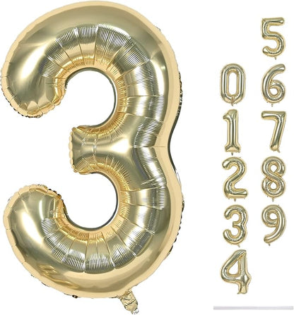 Champagne Gold Number 3 Balloons, 40 Inch Giant Light Gold Helium Foil Number by Lingqiang