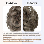 CJL HAIR Large Messy Bun Hair Piece Wavy Curly Scrunchies Synthetic Chignon Ponytail Hair Extensions Thick Updo Hairpieces for Women Pepper Brown