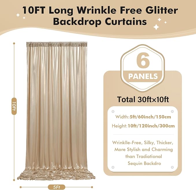 30ftx10ft Shimmer Champagne Sequin Backdrop Curtain - Image 5
