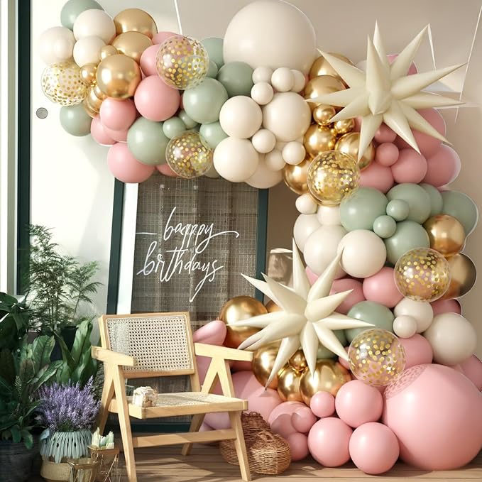 Sage Green Pink Balloon Arch Garland Kit, Sage Green Pink Sand White Beige - Image 3