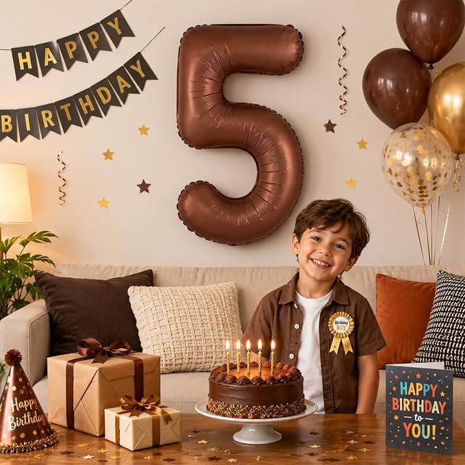 40 Inch Dark Brown Numbers Balloons 0-9, Self Inflating Chocolate Brown Foil - Image 4