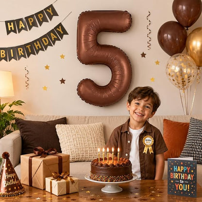 40 Inch Dark Brown Numbers Balloons 0-9, Self Inflating Chocolate Brown Foil - Image 4