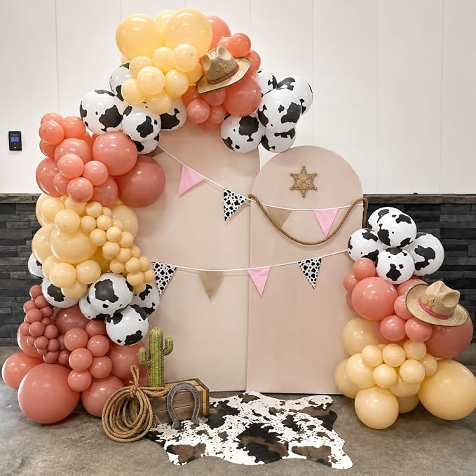 HILAVO Cow Print Balloons, 12 Inch Retro Orange and Pink Yellow Sand White - Image 6