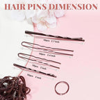 415pcs Bobby Pins Hair Pins Set, IKOCO 200pcs U Shaped Pins & Elastic Hair Ties for Women with Hair Net, Brown