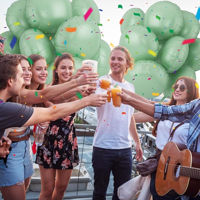 20PCS Round Shaped Foil Balloons, 18 Inch Round Foil Balloon, Retro Sage Green - Image 5