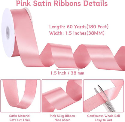 woric Pink Satin Ribbon 1 1/2 Inch 60 Yards - Image 2