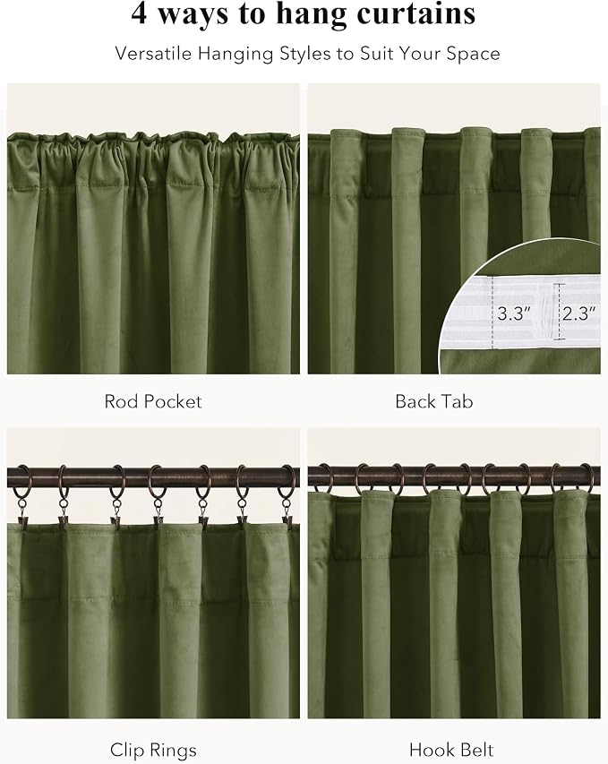 Moss Green Velvet Curtains Back Tab - Image 2