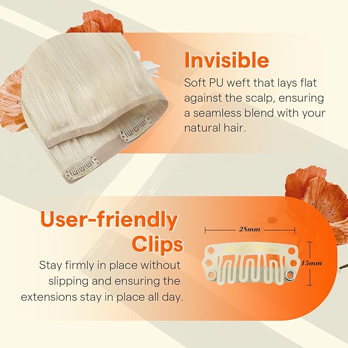 Full Shine Seamless Clip in Hair extensions, 20Inch Blonde Real Human Hair Clip in Extensions,Long Straight Remy Hair for Womem, Invisible Natural Fill Ins, 4Pcs 20Inch 95 grams