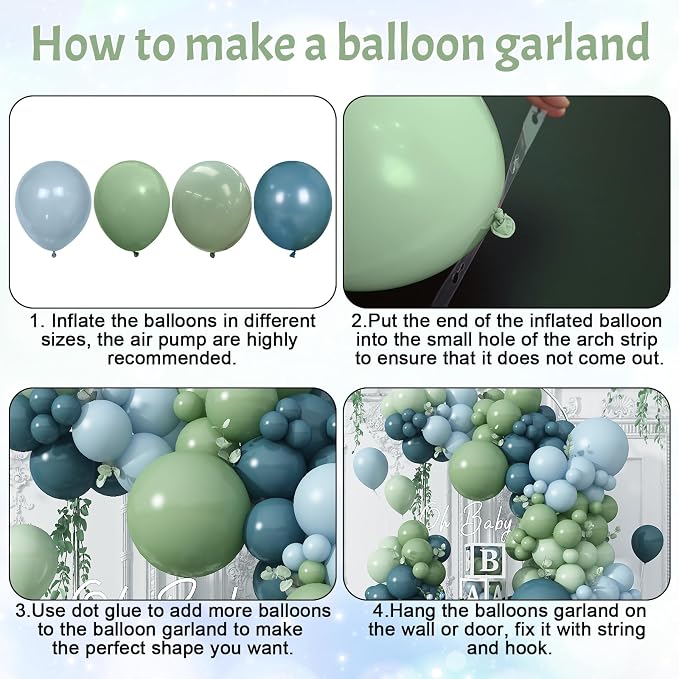 Blue and Green Balloon Arch Kit 107Pcs Dusty Blue Sage Green Balloons Garland - Image 3