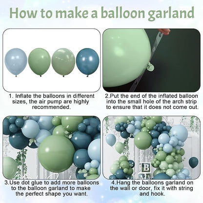 Blue and Green Balloon Arch Kit 107Pcs Dusty Blue Sage Green Balloons Garland - Image 3
